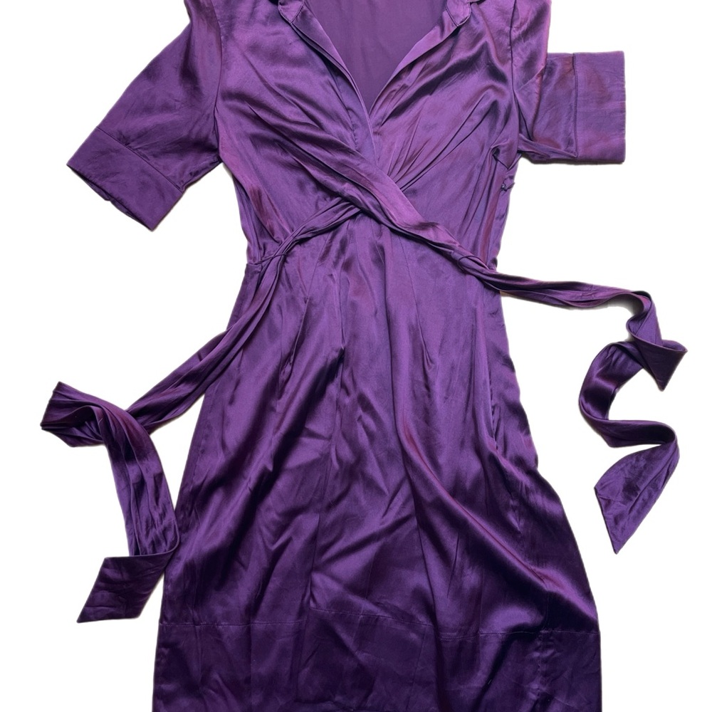 BCBGMaxAzria Satin Plum Dress with Tie Detail